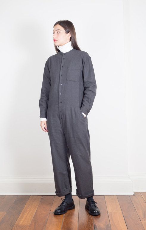 Band Collar All-In-One Suit Charcoal