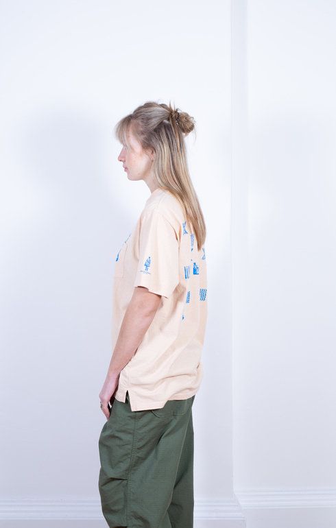 Printed Cross Pocket T-Shirt Peach