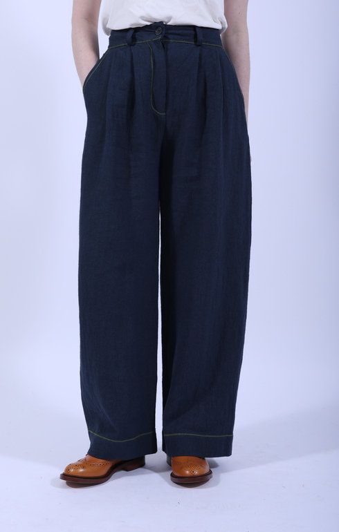 Mara Trouser With Trim Dark Indigo