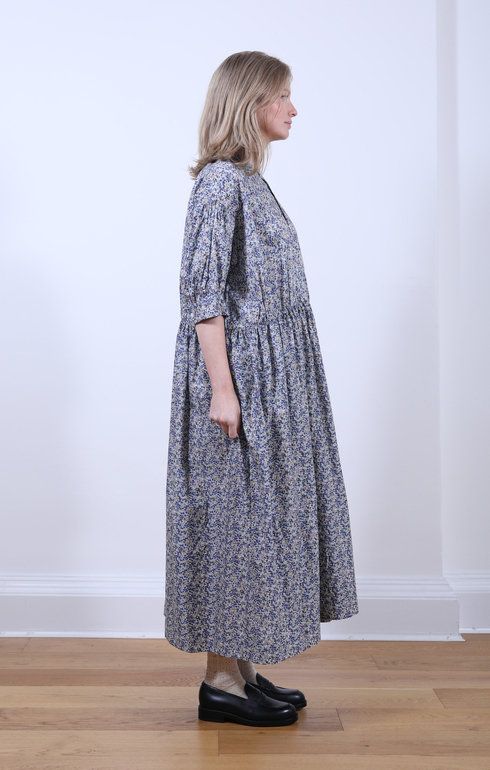 Classic Gathered Dress Liberty Print Blue Berry