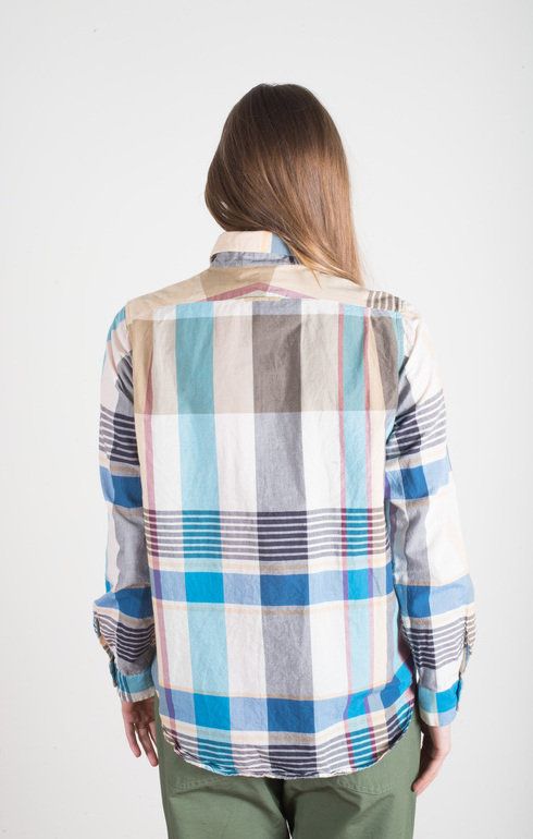 Short Collar Shirt Khaki Plaid
