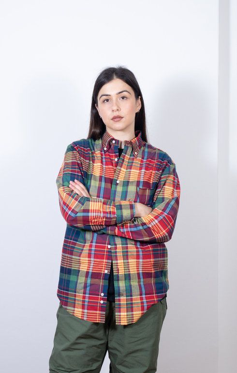 BD Poplin Shirt Scarlet & Green Archive Madras