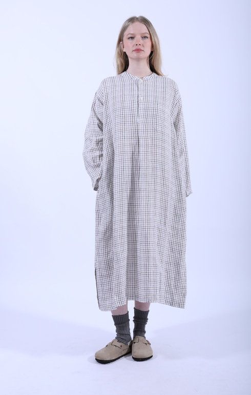 Stand Collar Caftan Shirt Dress White/Wine