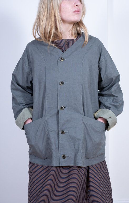 Collarless Jacket Olive
