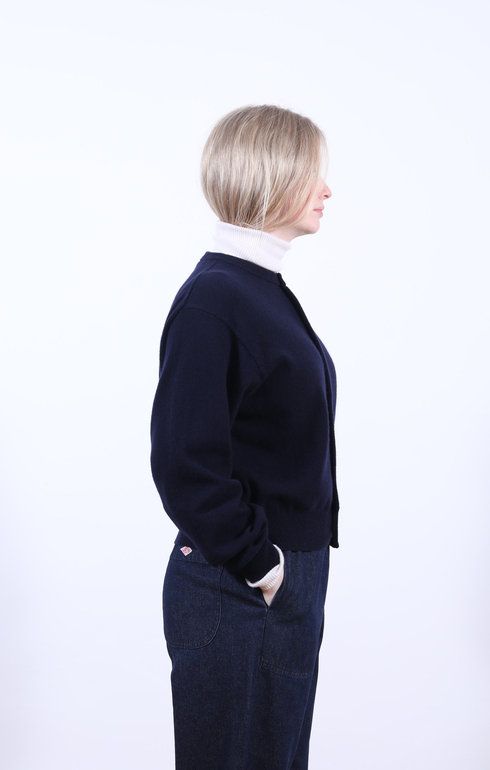 Crew Neck Cardigan D. Navy
