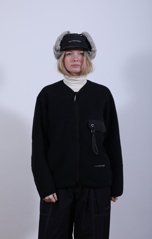 Wool Fleece Cardigan Black