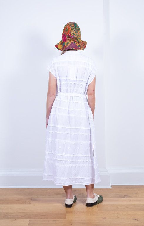 Banded Collar Dress White Patchwork