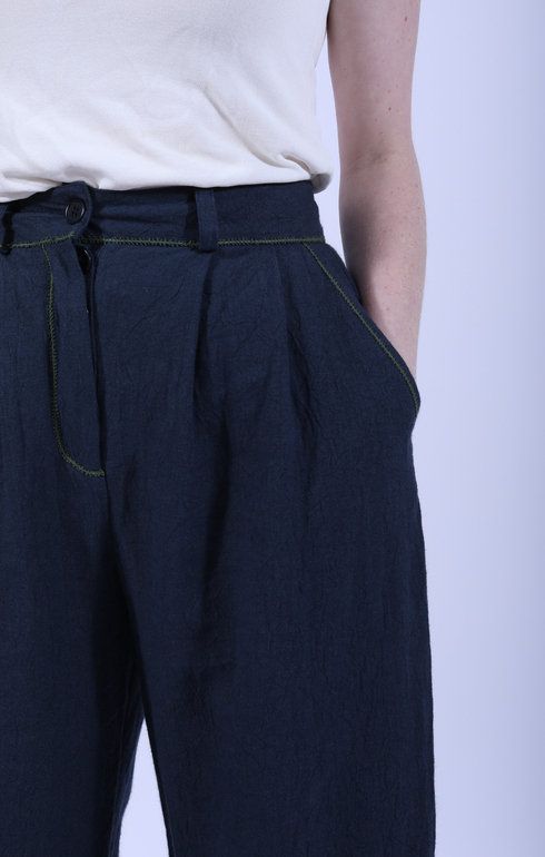 Mara Trouser With Trim Dark Indigo