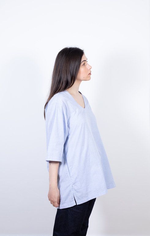 Half Sleeve V Pullover Shirt - Blue Chambray