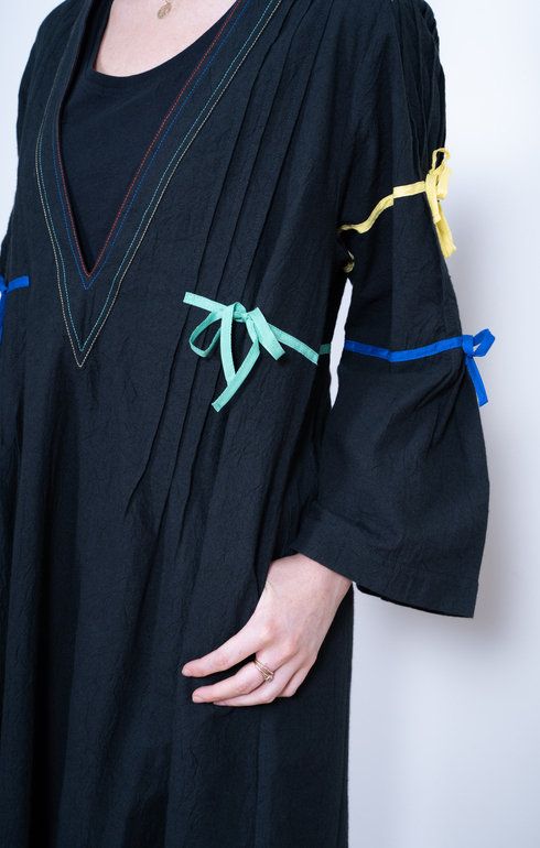 Color Tapes Long Dress Black