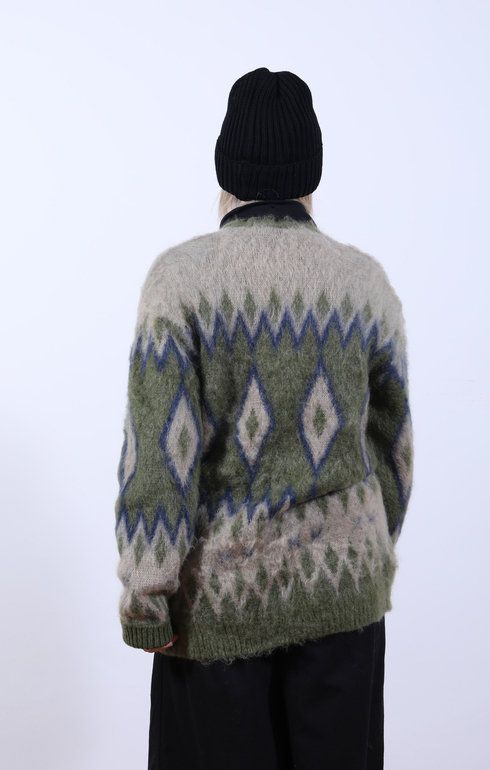 Mohair Cardigan Diamond Olive