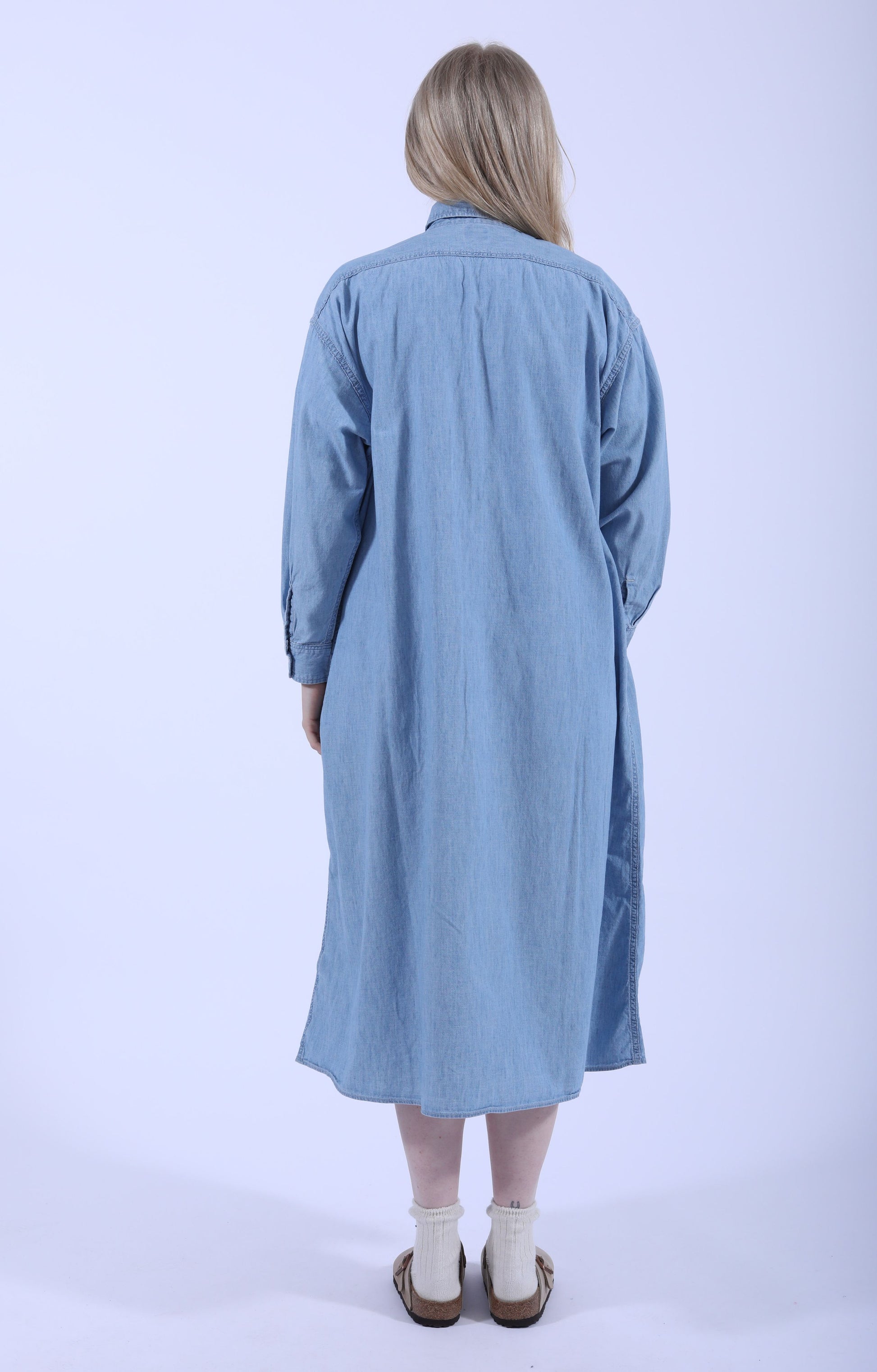 Long Chambray Work Shirt Dress