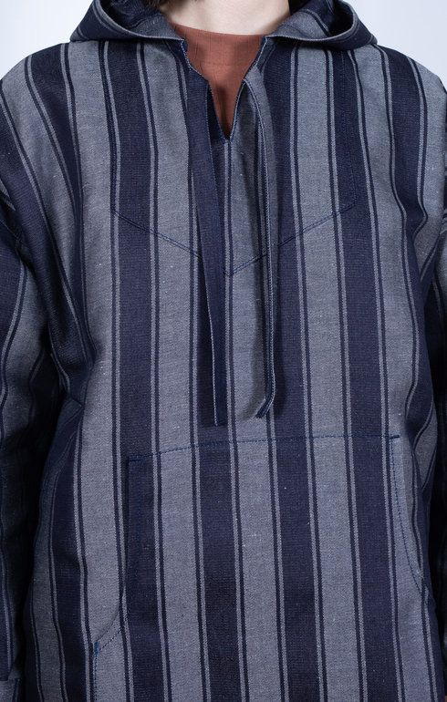 Japanese Woven Stripe Hoody Indigo