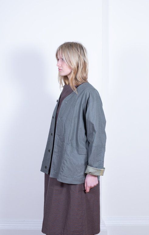 Collarless Jacket Olive