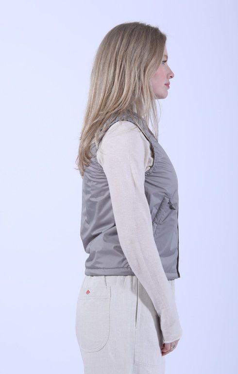 Insulation Collarless Vest Taupe