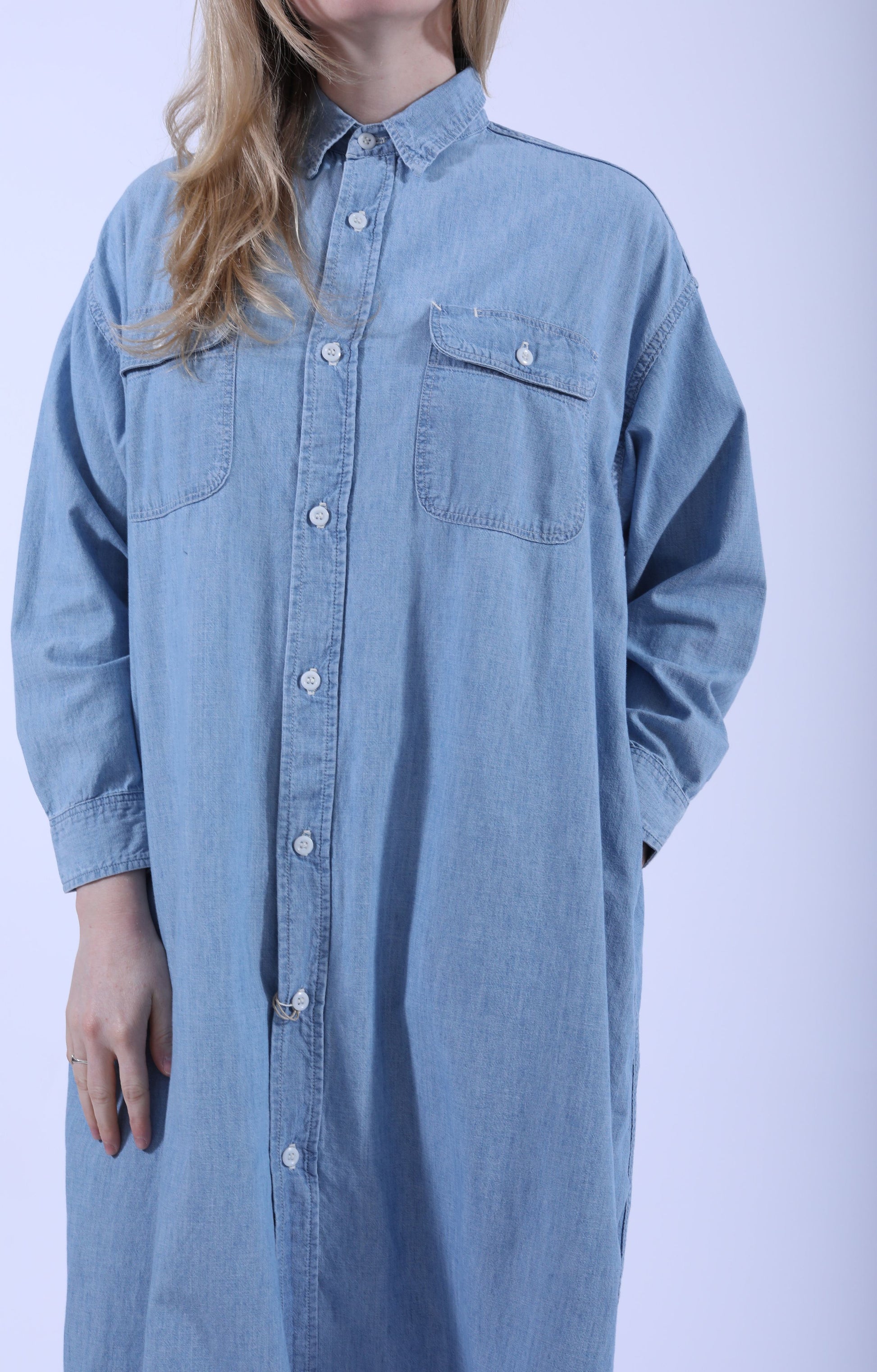 Long Chambray Work Shirt Dress