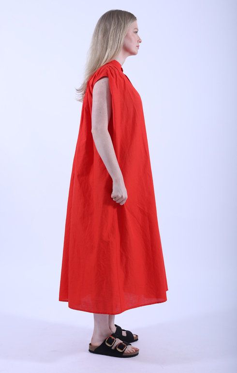 Sleeveless Long Shirt Dress Red