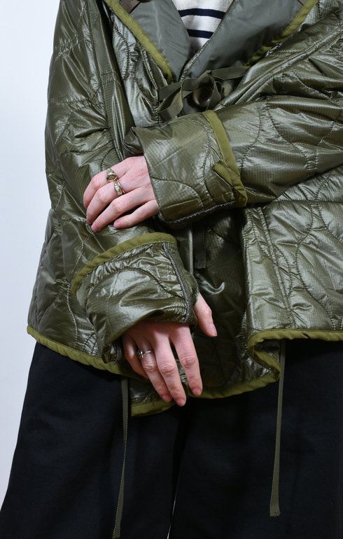 Nylon Quilting Lining Ring Coat Khaki