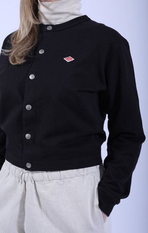 Dot Button Crew Cardigan Charcoal