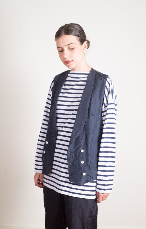Shawl Collar Long Gilet Navy