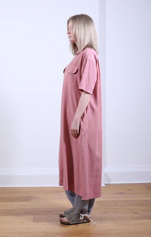 Round Pocket S.S Shirt Dress Red