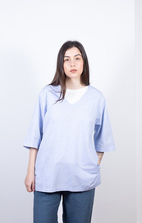 Half Sleeve V Pullover Shirt - Blue Chambray