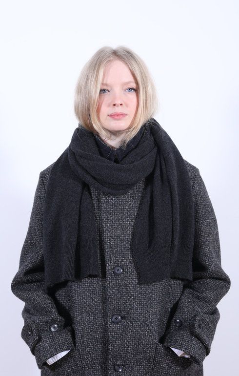 Plain Cashmere Knit Scarf Charcoal