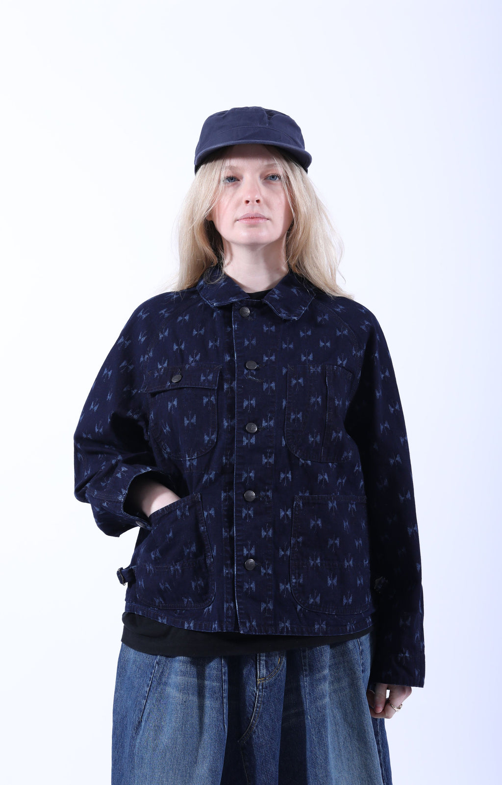 Short Coverall Jacket 9oz Printed Indigo Papillon