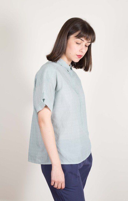Boxy Cotton Shirt Hunter Stripe