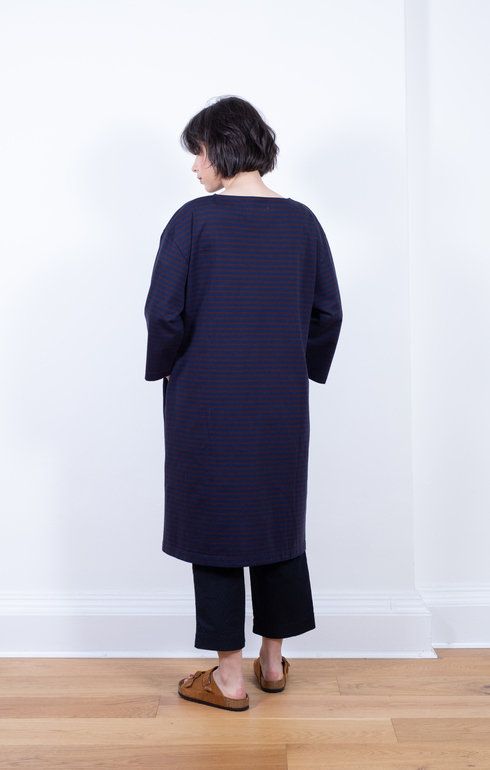 Basque T Dress Border Navy/Wine