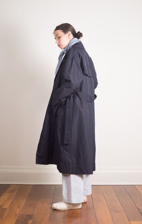 Oversized Trench Robe Coat Black Navy