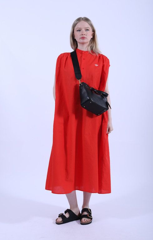 Sleeveless Long Shirt Dress Red