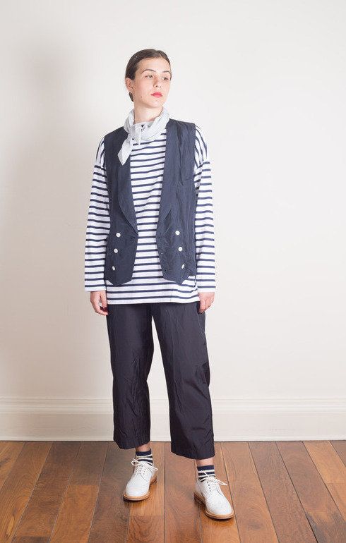 Shawl Collar Long Gilet Navy