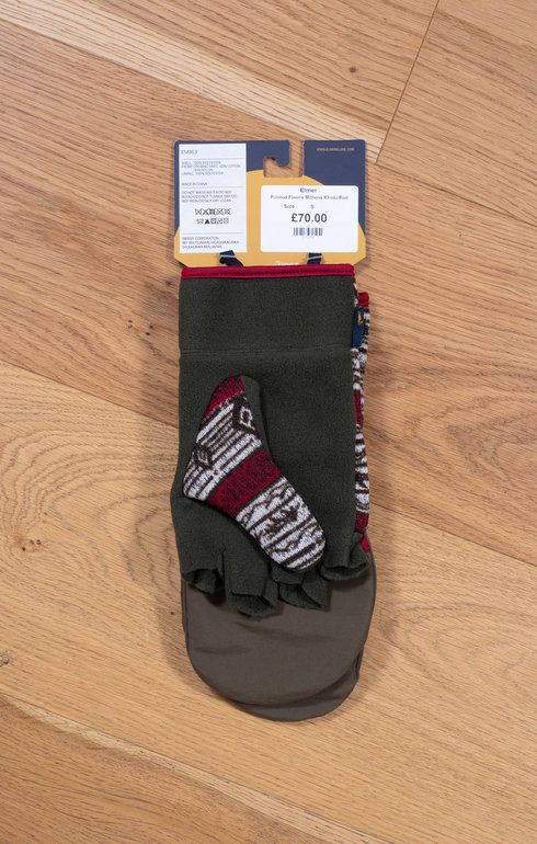 Printed Fleece Mittens Khaki/Red