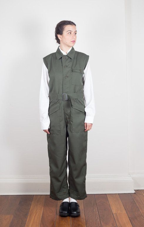 Cut-Off Sleeve Jumpsuit Wool Twill Olive