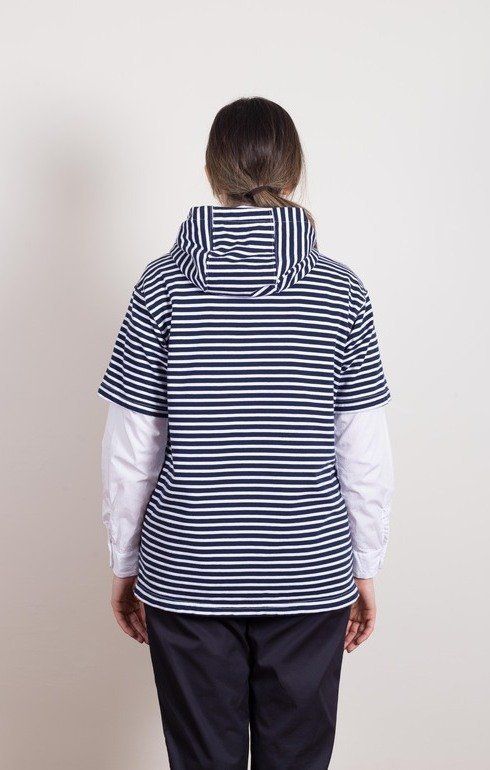 Short Sleeve Hoody Navy Stripe