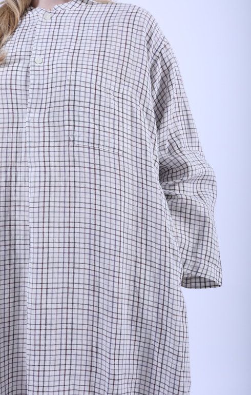 Stand Collar Caftan Shirt Dress White/Wine