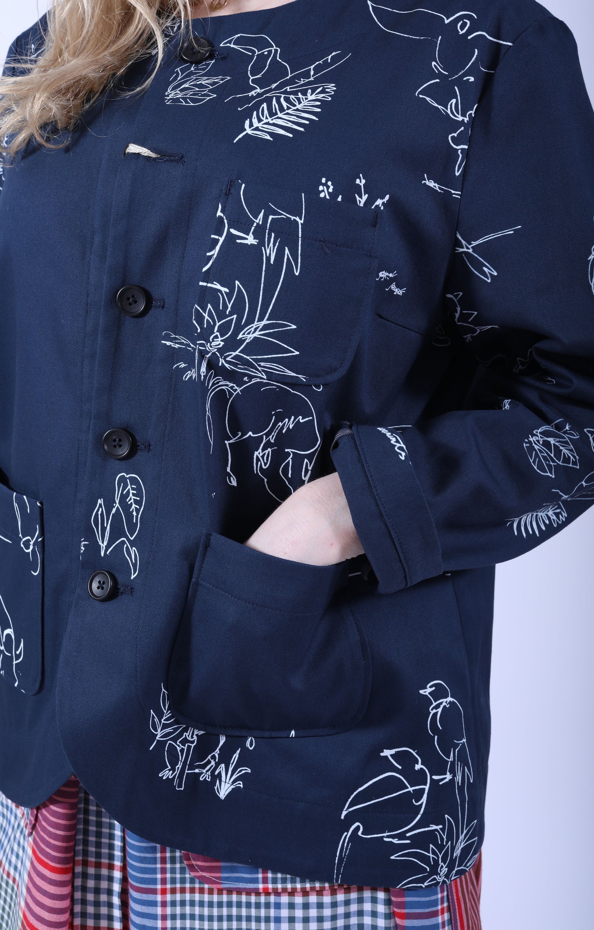 Cutaway Jacket Navy Animal Print
