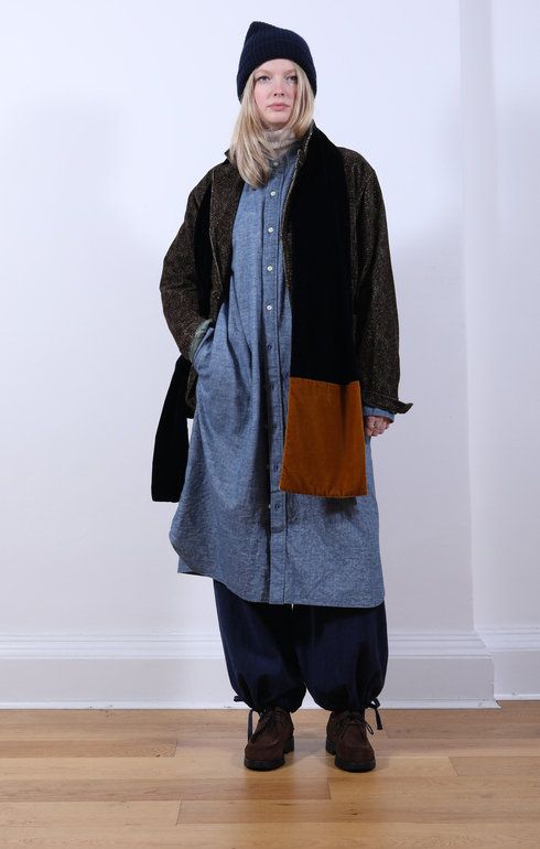 Baggy Band Collar Shirt Dress Blue