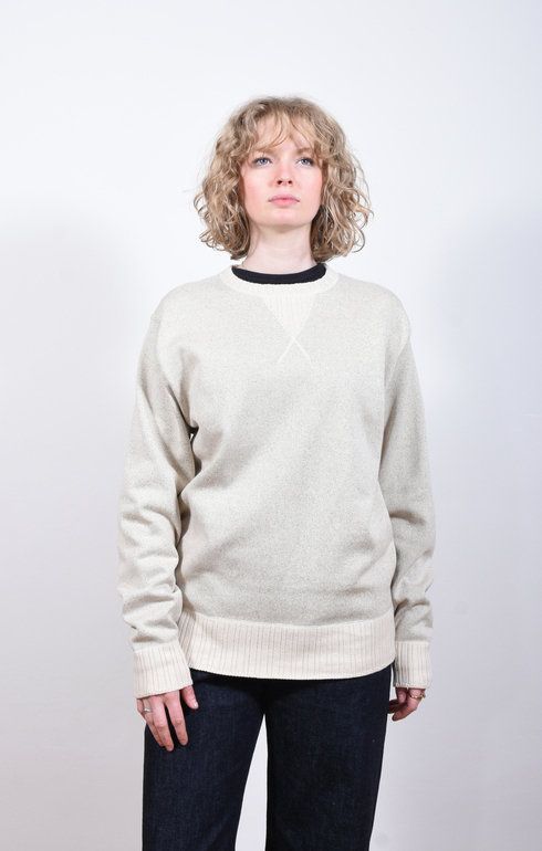Vintage Crew Sweater White x Moss