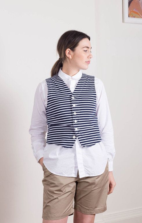 Knit Vest Cotton Navy Stripe