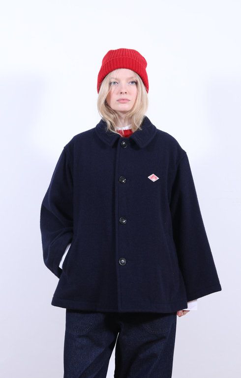 Gathered Jacket Wool Pile Navy