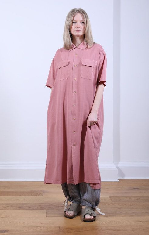 Round Pocket S.S Shirt Dress Red