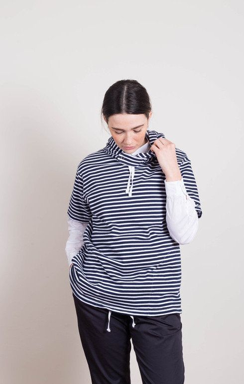 Short Sleeve Hoody Navy Stripe