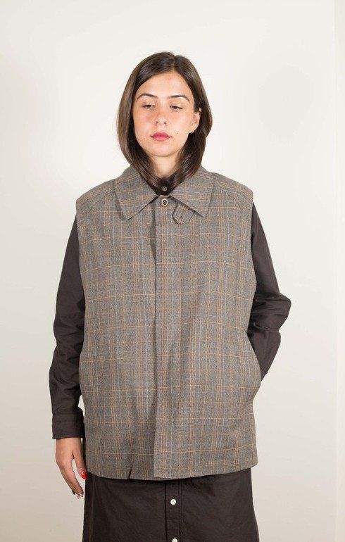 Bal Collar Fly Front Vest Plaid