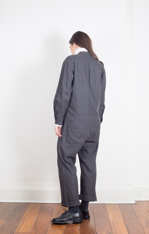 Band Collar All-In-One Suit Charcoal