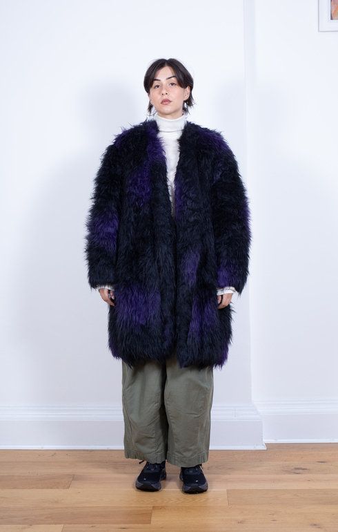 Gown Coat Acrylic Fur/Blurred Dot Black