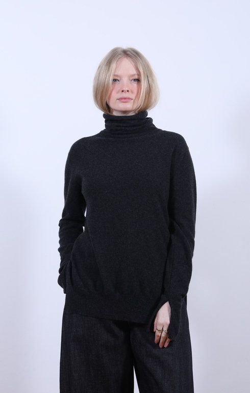 Side Split Roll Neck Charcoal