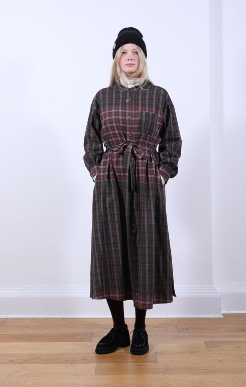 Banded Collar Dress Smoky Plaid