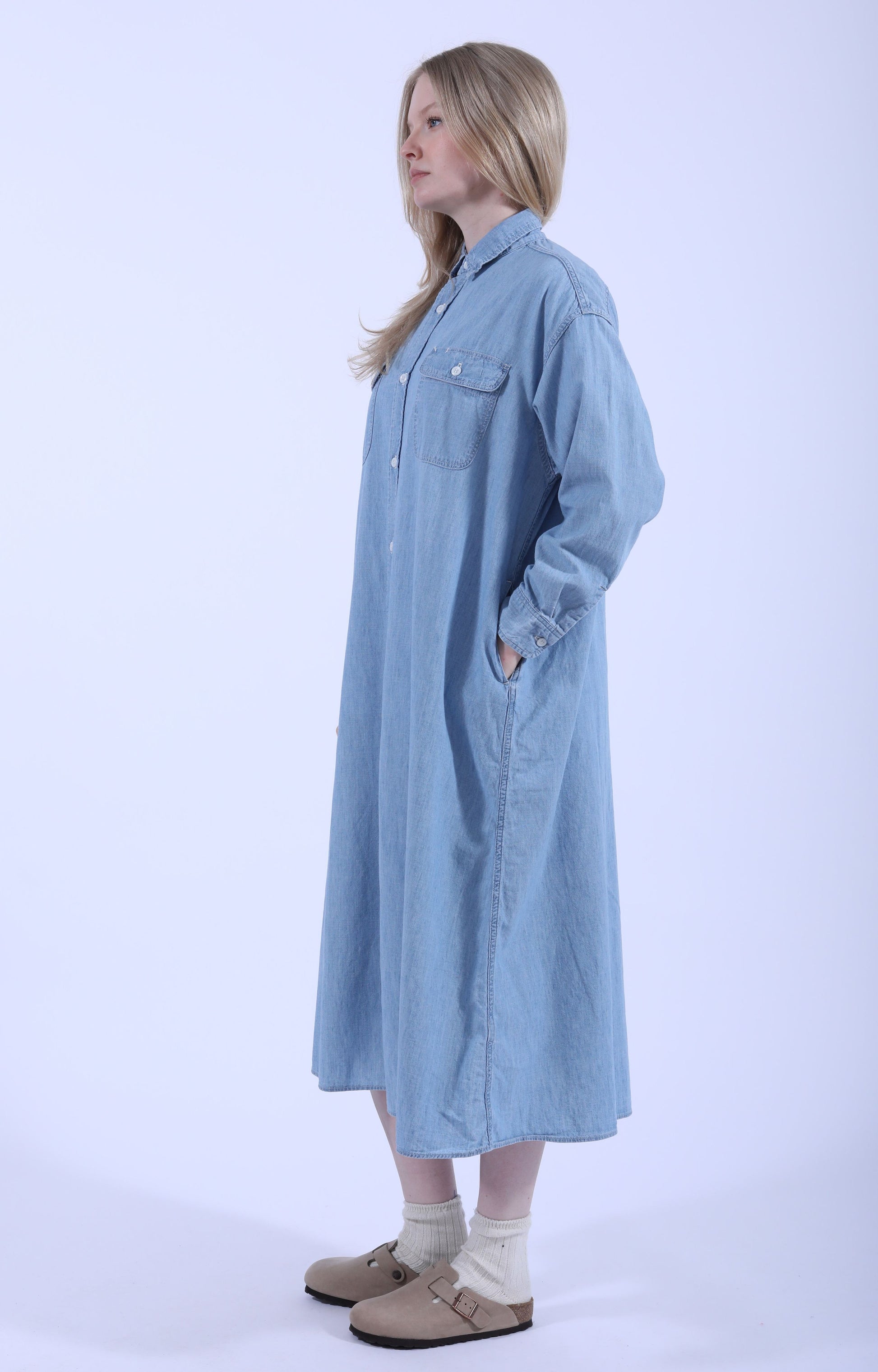 Long Chambray Work Shirt Dress